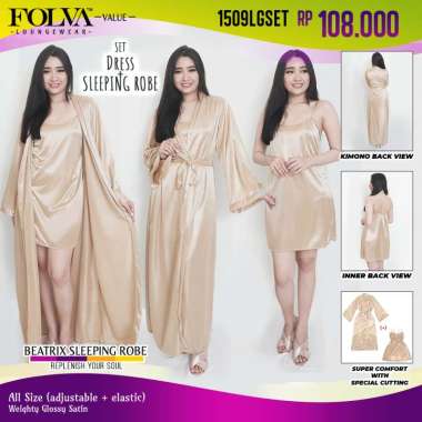 FOLVA bridesmaid kimono set inner dress satin 1509LGSET gold rose gold Semua Ukuran
