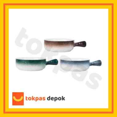 Mangkok Keramik Tahan Panas Jade Dengan Gagang Tebal / Mangkok Keramik Saji Panci Ramen Korea, Sebla