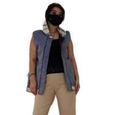 Jaket Batik Wanita Hoodie Kutung Tanpa Lengan Kombinasi Topi Linen Lurik Putih GESYAL M-L multi