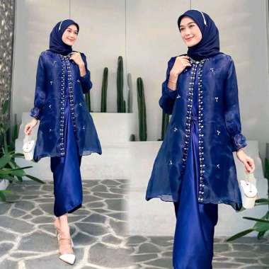 NO BRANDS MAXI GAMIS WANITA LONGDRESS ORGANZA ALIKA BMJ NAVY