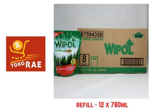 Wipol Pembersih lantai cemara 780ML 1 dus 12 pouch refill