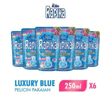 Rapika Biang Luxury Blue Pelicin dan Pewangi Pakaian Refill 250 mL [6 Pcs]