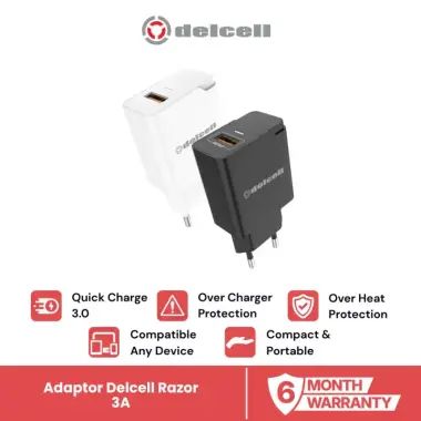 Delcell Razor Adaptor Charger Quick Charge 3.0 A High Quality Garansi 6 Bulan