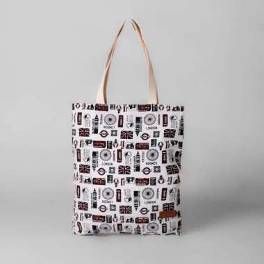 Pamole - Tas Totebag Wanita Tas Bahan Kanvas Penutup Resleting Totebag Kanvas London
