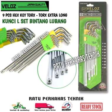 KUNCI L SET BINTANG LUBANG PANJANG 9 PCS VELOZ / KUNCI L TORX BOLONG