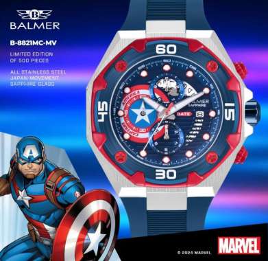 Balmer B-8821MC Jam Tangan Captain America Limited Edition Free Strap TShirt