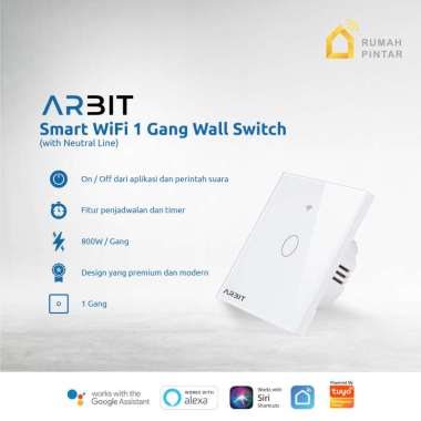 ARBIT Wifi Smart Wall Switch / Saklar works with Alexa Google 1 Gang