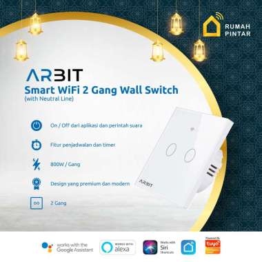ARBIT Wifi Smart Wall Switch / Saklar works with Alexa Google 2 Gang
