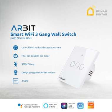 ARBIT Wifi Smart Wall Switch / Saklar works with Alexa Google 3 Gang