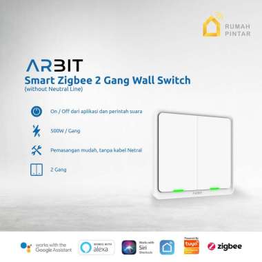 ARBIT Smart Home ZigBee Wall Switch 2 Gang Without Neutral line TUYA
