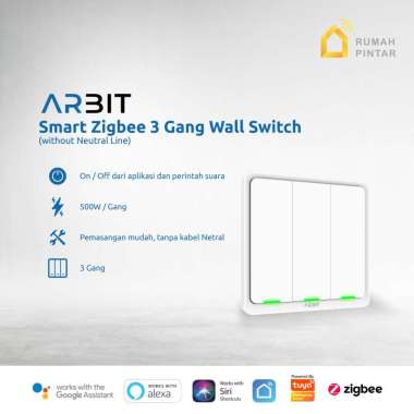 ARBIT Smart Home ZigBee Wall Switch 3 Gang Without Neutral line TUYA