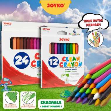 JOYKO Krayon Bersih Dapat Dihapus Clean Crayon Erasable 24Warna CLCR-AC