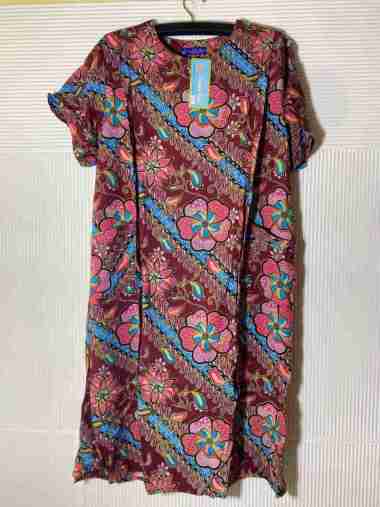 Daster pendek batik kencana ungu model 25 / daster plisket saku - Daster Kencana Ungu motif 2