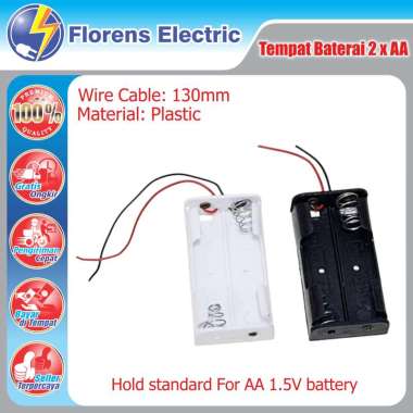 Tempat Baterai 2 x AA - Holder Battery - Kotak Batere Case - box batre Hitam
