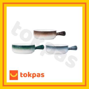Mangkok Keramik Tahan Panas Jade Dengan Gagang Tebal / Mangkok Keramik Saji Panci Ramen Korea, Sebla