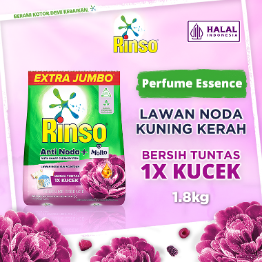 Promo Harga Rinso Anti Noda Deterjen Bubuk + Molto Purple Perfume Essence 1800 gr - Blibli
