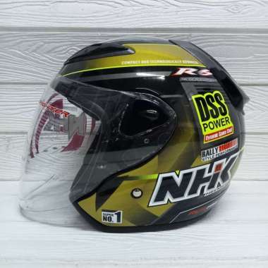 Helm NHK R6 Motif Rally #2 Black Gold Hitam Gold Half Face XL