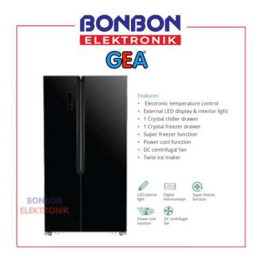 GEA Kulkas Side By Side 2 Pintu G2D-472 Black / G2D472