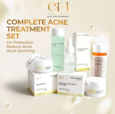 er-1 by dr. Erna Complete Acne Treatment Set 5 Pcs - Paket Skincare Anti Jerawat - Serum Night Cream