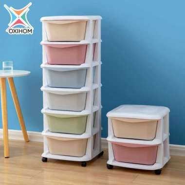 Oxihom Lemari Pakaian Plastik Laci Plastik Susun Drawer Storage Cabinet Plastic S3706A 6 Layer