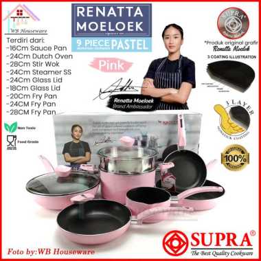 (FREE PACKING DUS + BUBBLE) panci set 9pcs renata moeloek / cookware set pastel pink SUPRA
