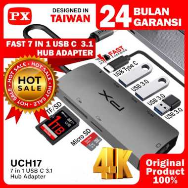 USB Hub Type C Converter Laptop Macbook to HDMI SD Card 7in1 PX UCH17