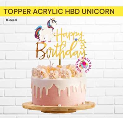 (1pc) topper unicorn happy birthday - topper acrylic unicorn happy birthday topper acrylic HBD Utuh