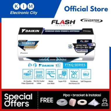 AC DAIKIN INVERTER FTKQ15UVM4+RKQ15UVM4 0.5 PK 310W FLASH INVERTER THAILAND TURBO COOLING (5.000 btu