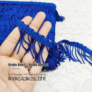 1 GULUNG RENDA RUMBAI / RENDA DAYAK / RENDA RAWIS +/- 20 METER BIRU ELEKTRIK