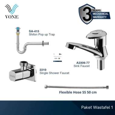 VONE Sifon Wastafel Kran Air Flexibel Stainless Paket Lengkap Wastafel 1