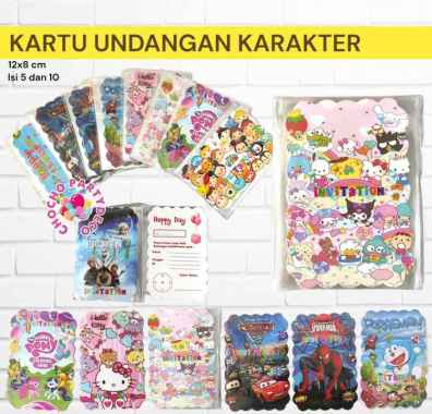 (5pc) kartu undangan karakter kecil kartu undangan anak murah kartu undangan ulang tahun murah grosi