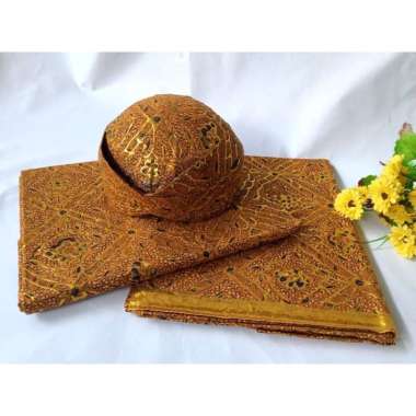 Set Kain Sidomukti Jarik Prada Pengantin Plus Blangkon Alusan Cabut Coklat Jarik Aja