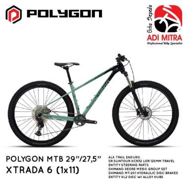Polygon Xtrada 6 Sepeda MTB [27.5 / 29 Inch] 1x11 Speed 27.5 size M Black/Green