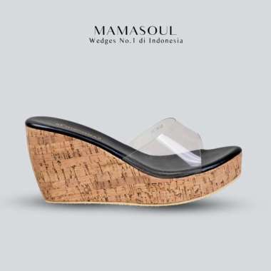 MAMASOUL - Zoe Sendal Wedges Wanita Selop Tinggi 9cm 36 Black