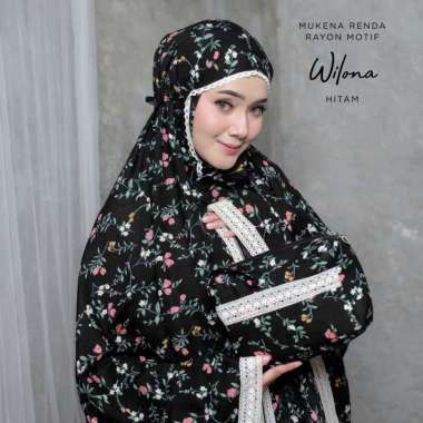 MUKENA RENDA RAYON MOTIF WILONA Semua Ukuran HITAM