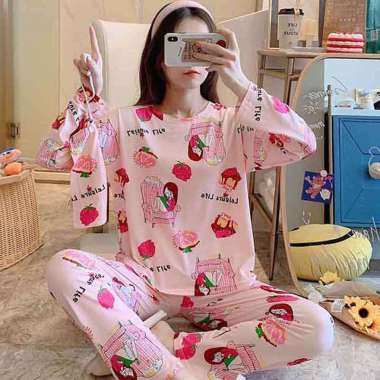 Stelan Baju Tidur PP Kaos Karakter Import Premium+Pouch - Leisure Life M