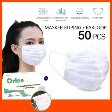 Masker 3 Ply Orlee Medis Earloop Kemenkes 50 Pcs Biru