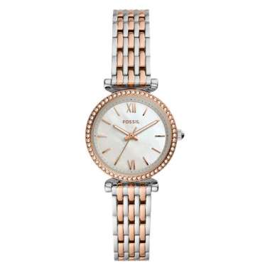 Jam Tangan Wanita Fossil Carlie Mini ES4649 Ladies White Mother Of Pearl Dial Dual Tone Stainless St