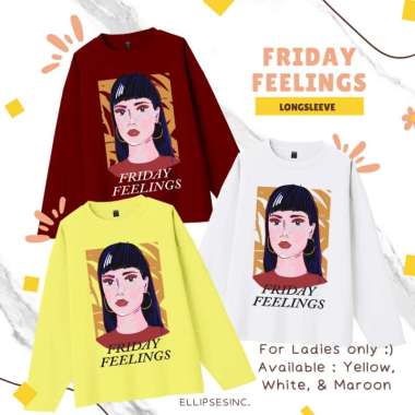 ELLIPSESINC Kaos Oversize Wanita Lengan Panjang Friday Feelings XL Kuning