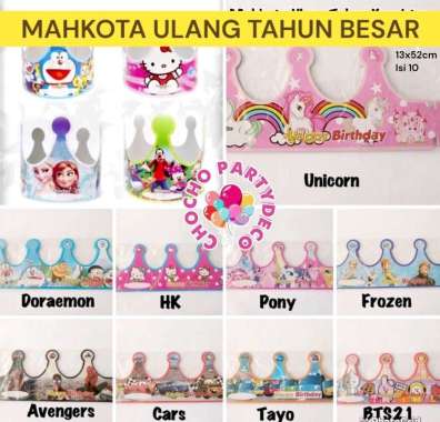 [10pc] mahkota pony topi ulang tahun anak lol mickey cars doraemon hello kitty spiderman tsum BESAR 