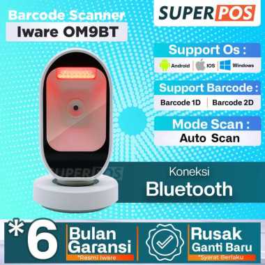 Barcode Scanner Omni Duduk Usb Bluetooth Auto Scan 2D Iware OM9BT