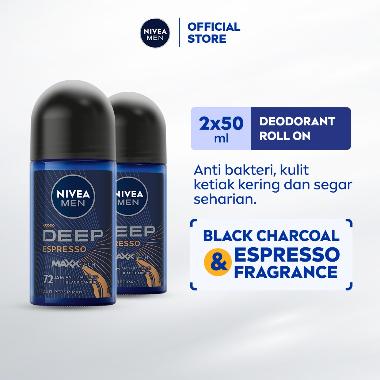 NIVEA MEN Personal Care Deo Deep Espresso Roll On 50ml - Twin Pack