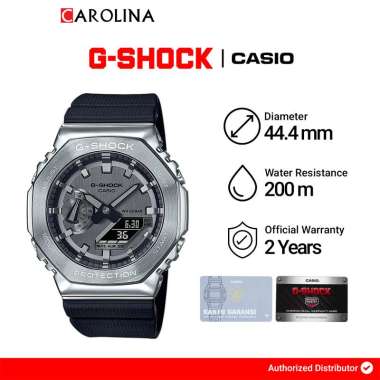 Jam Tangan Pria Casio G-Shock GM-2100-1A CasiOak Metal Covered Grey Analog Digital Dial Black Resin