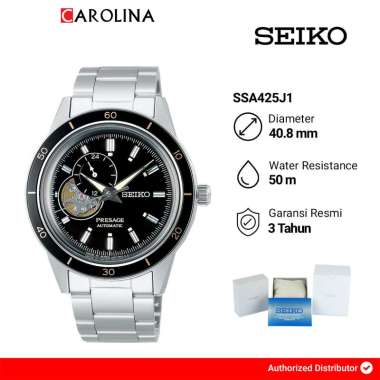 Jam Tangan Pria Seiko Presage Style 60’s Series SSA425J1 Automatic Open Heart Black Dial Stainless S