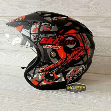 Helm Motor SNI BXP Original 2 kaca (Double visor) 2 KACA BXP JP7 MOTIF Semua Ukuran SKIDO OREN