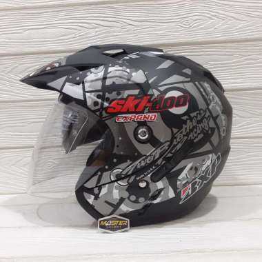 Helm Motor SNI BXP Original 2 kaca (Double visor) 2 KACA BXP JP7 MOTIF Semua Ukuran SKIDO GREY