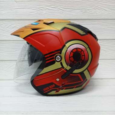 Helm Motor SNI BXP Original 2 kaca (Double visor) 2 KACA BXP JP7 MOTIF Semua Ukuran IRONMAN RED DOFF