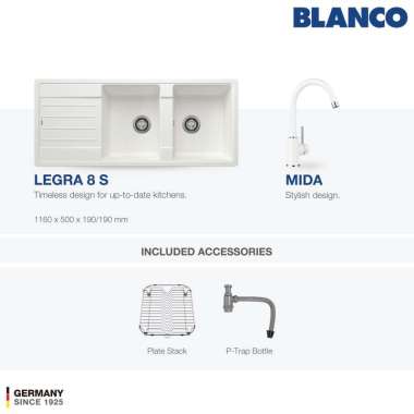 Kitchen Sink Bak Cuci Piring Granit 2 Lubang Sayap BLANCO Silgranit LEGRA 8S - Paket Kitchen Sink da