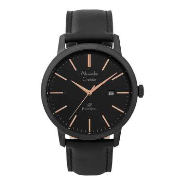 Jam Tangan Pria Alexandre Christie Primo Steel AC 1007 MD LIPBARG Men Black Dial Black Leather Strap