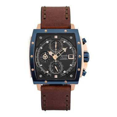 Jam Tangan Pria Alexandre Christie Chronograph AC 6376 MC LURBA Black Dial Brown Leather Strap Cokla